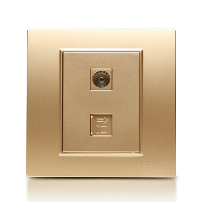 正泰电工 钢架墙壁开关插座面板 NEW7L香槟金色 电视电脑插座面板