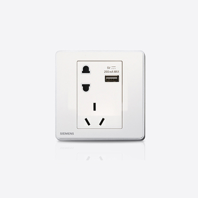 西门子开关插座睿致钛银边框10A五孔带USB插座面板